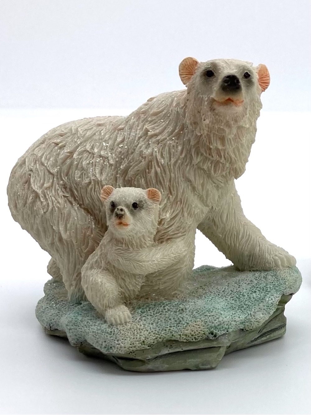 Small Cream White Mother Polar Bear and Cub Resin or Composite Resin Figurine
